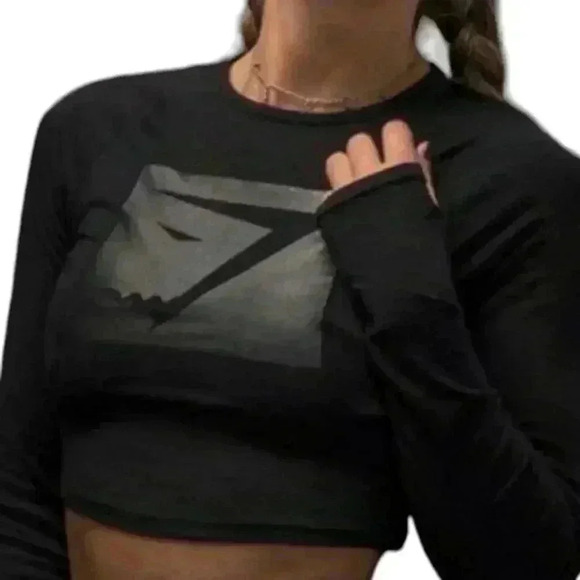 Gymshark Top Long  Sleeve Black Logo Graphic Fitted Stretch Women's Extra Small - Picture 1 of 11